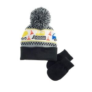 Addie & Tate Construction Theme Beanie and Mittens Set - Black and Yellow NWT